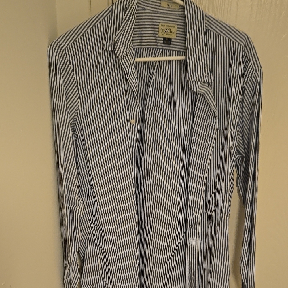 Blue and White Striped Button-Up Shirt